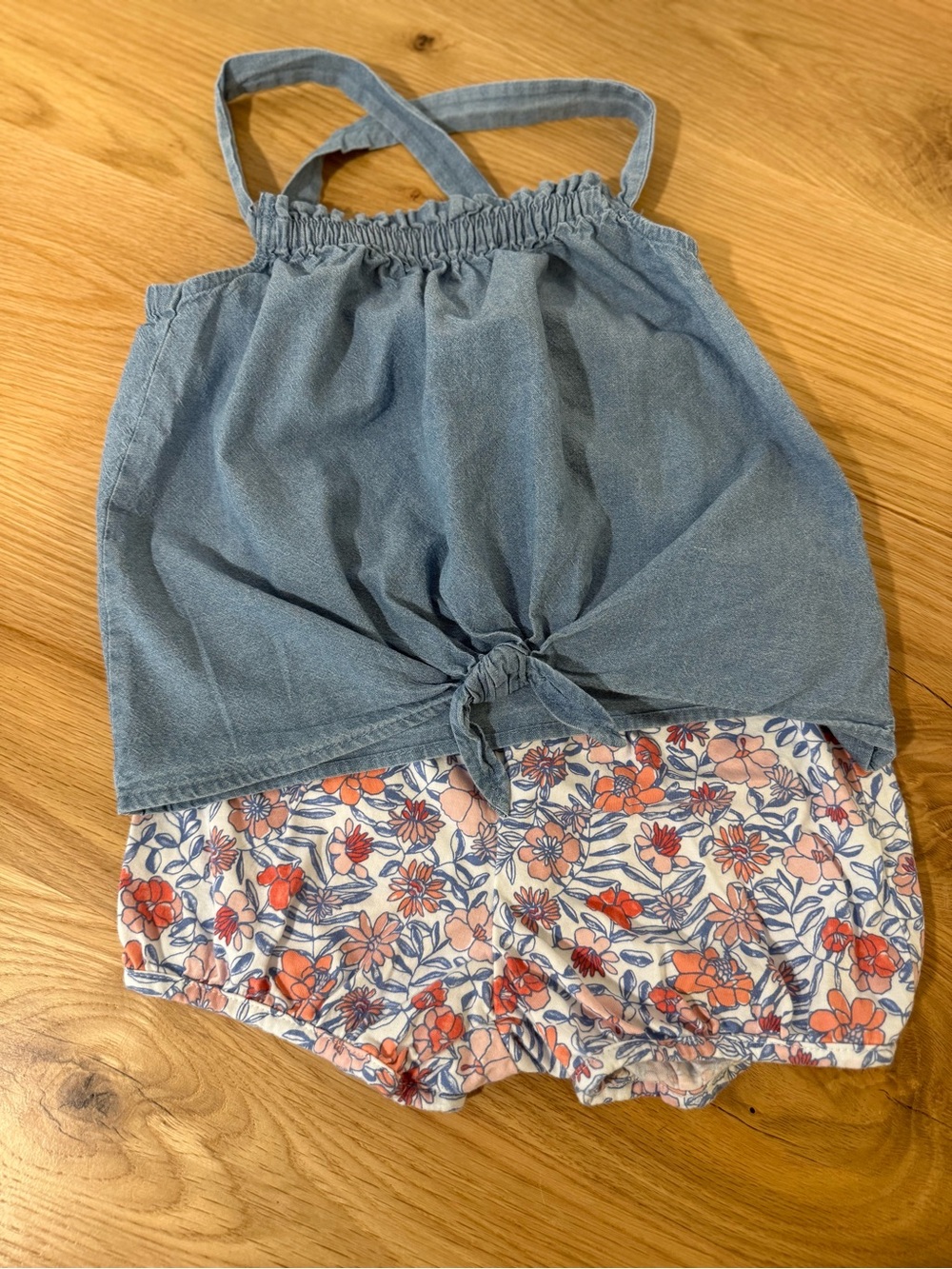 Carter's Light Blue Denim-Look Top with Floral Cotton Shorts